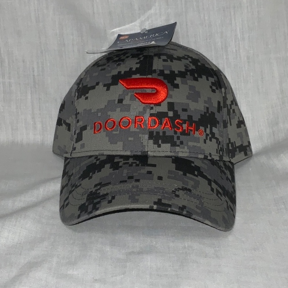 Doordash Baseball Hat Men's Gray Black Digital Camo Strapback Cap America i2015